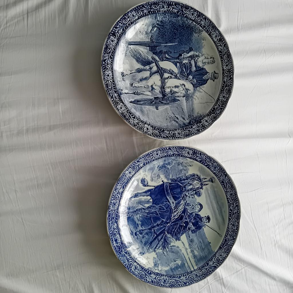 Antieke Delfts Blauwe Borden met Boerderijtaferelen, Antiek en Kunst, Antiek | Wandborden en Tegels, Ophalen of Verzenden