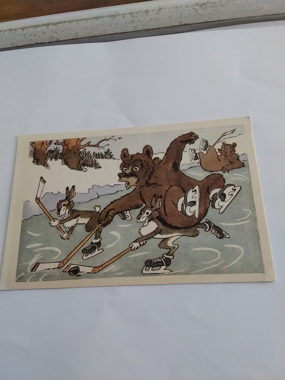 Vintage QSL kaart Rusland 1971 - IJshockey Dieren, Verzamelen, Ophalen of Verzenden, 1960 tot 1980, Gelopen, Sport en Spel