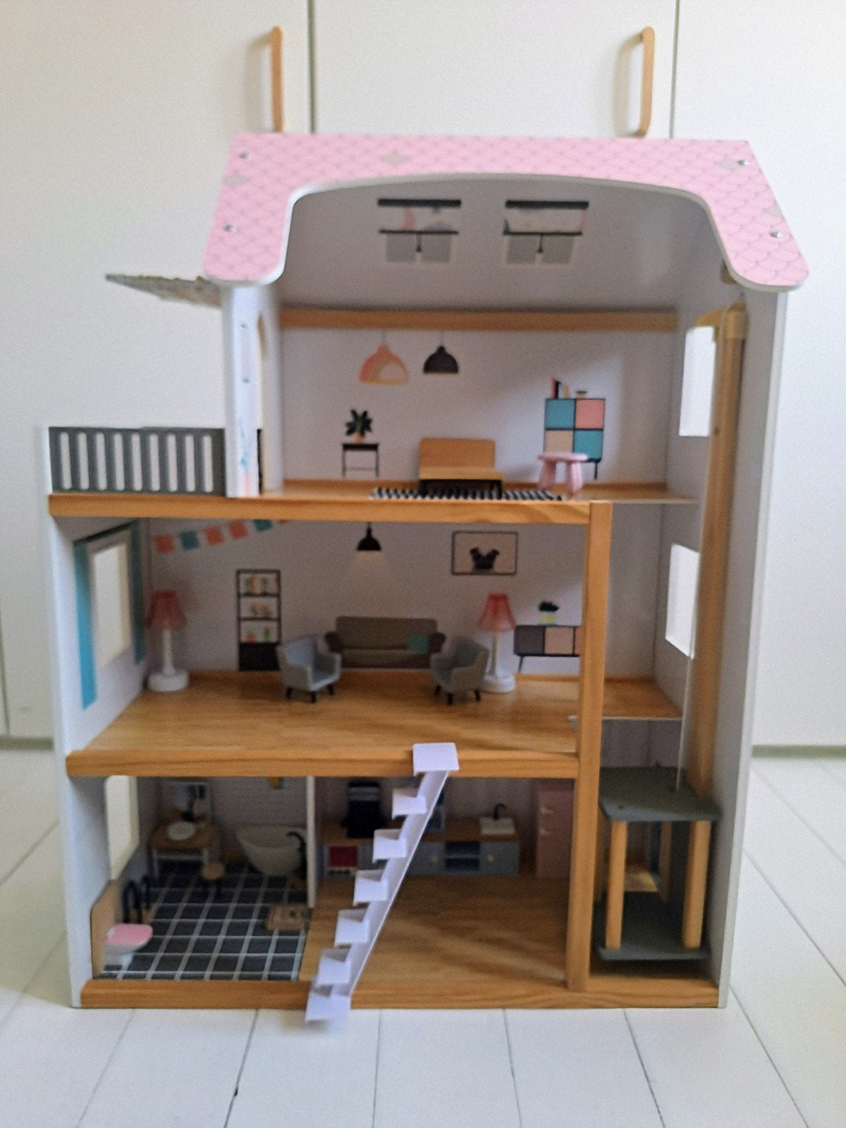 XXL Houten Poppenhuis (Lidl/Lupilu) met Meubeltjes, Ophalen, Gebruikt, Poppenhuis