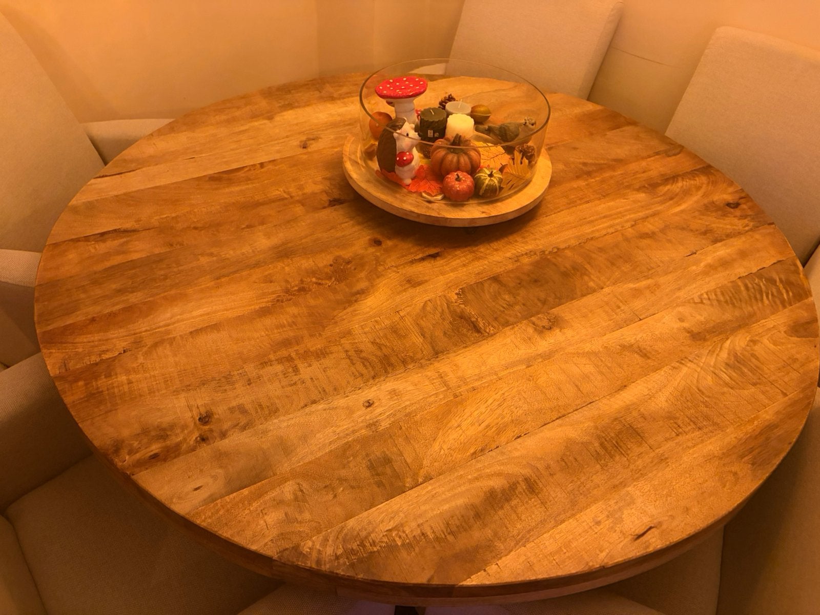 Ronde mangohouten eettafel, Ophalen, Rond, Zo goed als nieuw, Vier personen