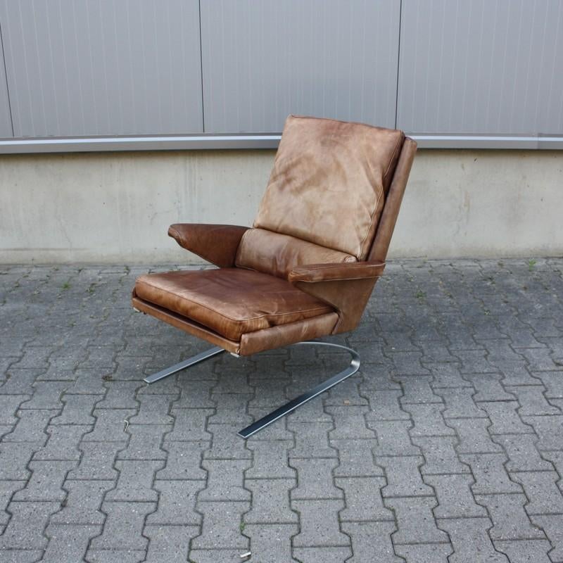 Vintage Swing Lounge Chair | bruin leder | COR |, Ophalen, Gebruikt, Onbekend, 75 tot 100 cm