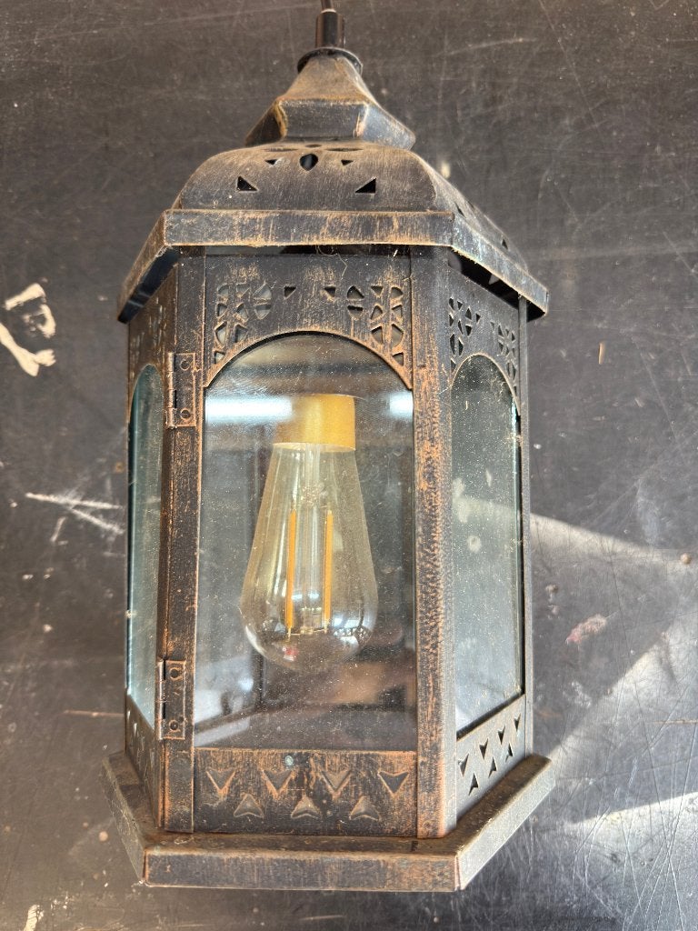 EGLO REDFORD HANGLAMP LANTAARN VINTAGE, Gebruikt, Glas, Vintage marokkaans industrieel, E27 (groot)