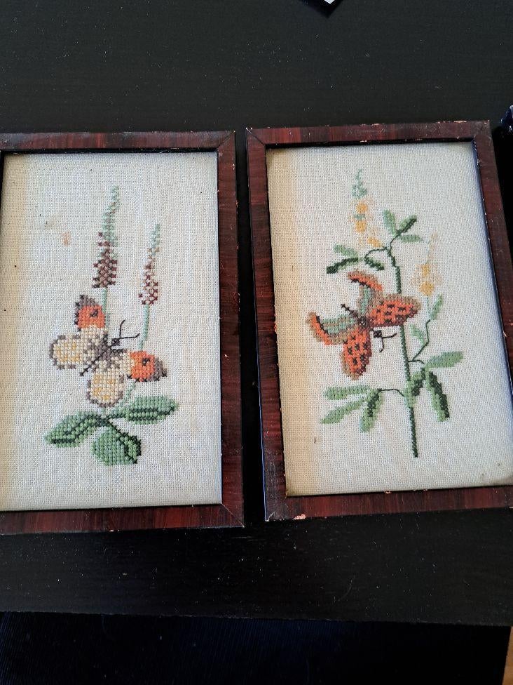 fyngeborduurde vlinders, Gebruikt, 14 cm, Decoratieobject, Natuurlijk materiaal