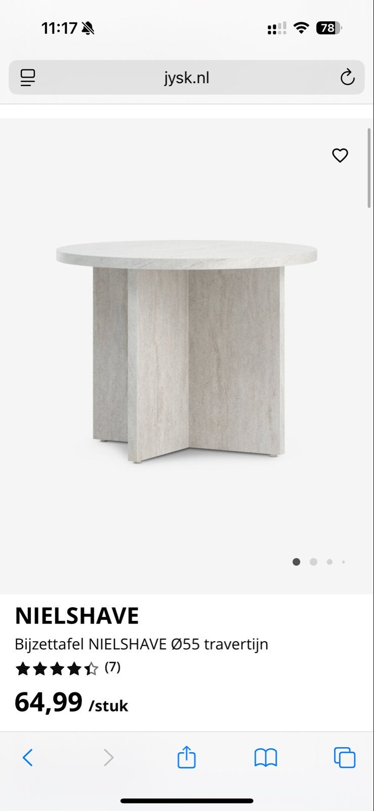Jysk bijzettafel/salontafel Nielshave Travertijn, Ophalen, Rond, 55 tot 75 cm, Zo goed als nieuw