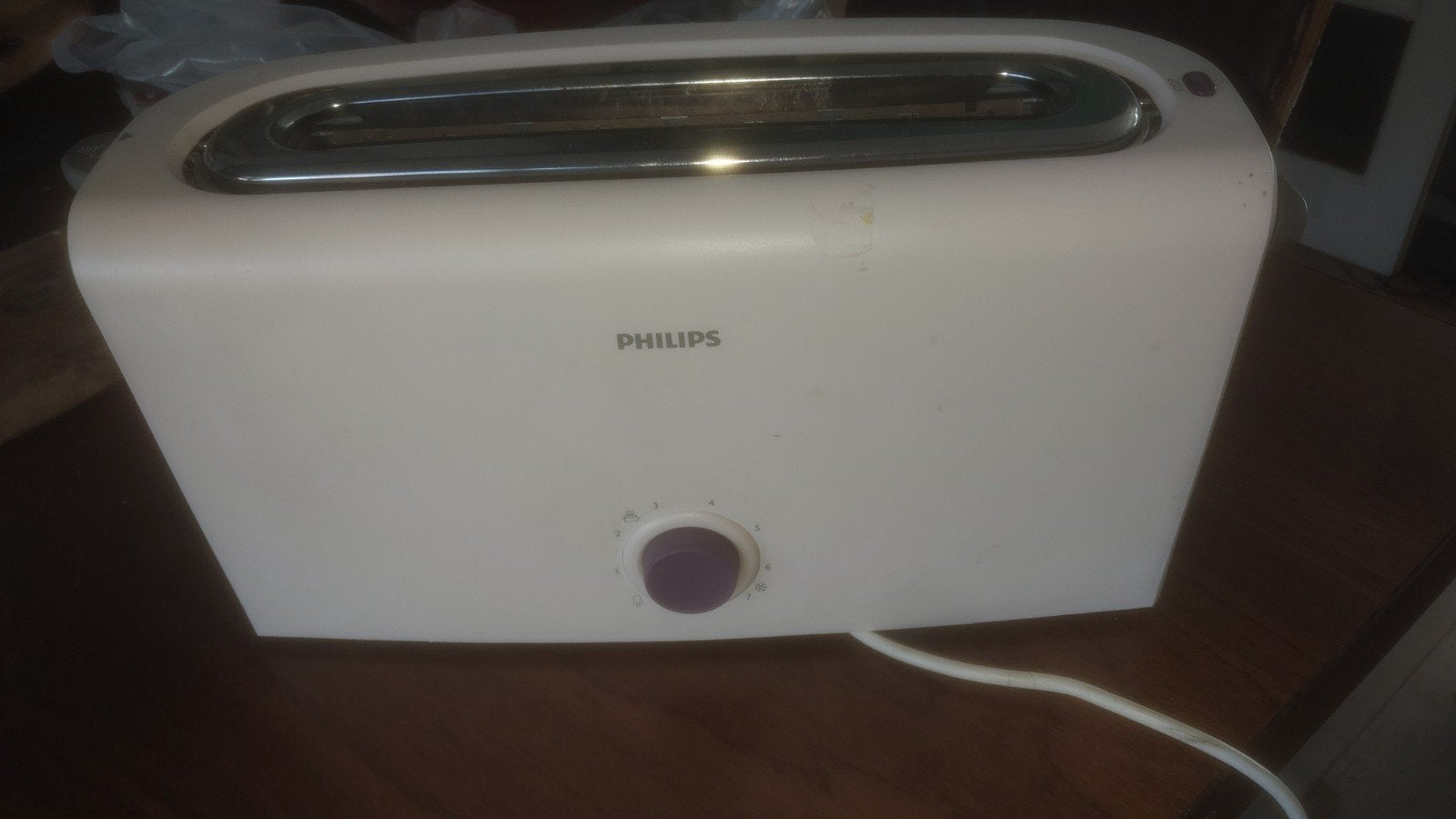 Philips Broodrooster - Wit met Paarse Knop, Ophalen of Verzenden, Gebruikt, Uitneembare kruimellade