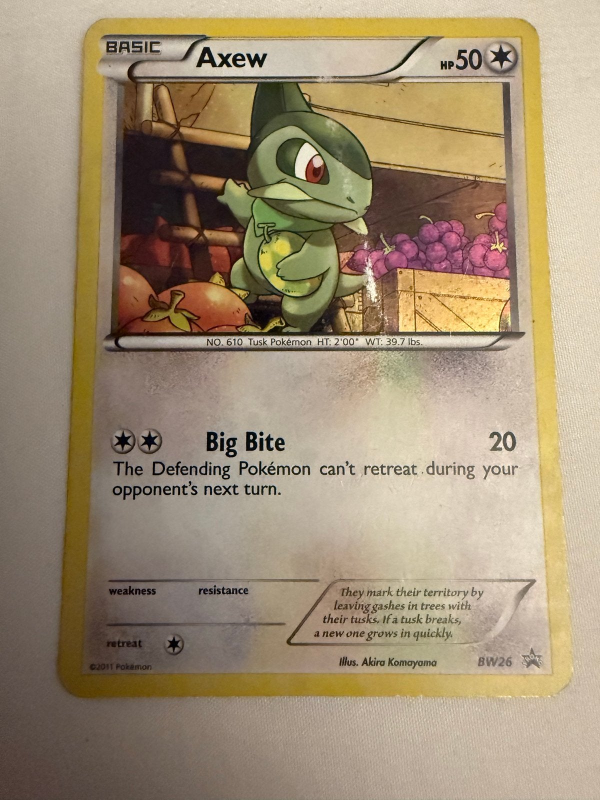 Pokémon kaart Axew BW26 promo 2011, Ophalen of Verzenden, Gebruikt, Losse kaart