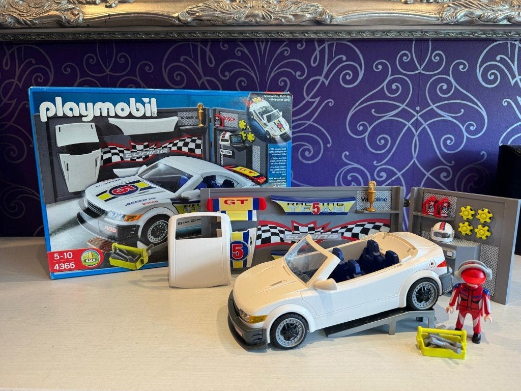 Playmobil 4365 – Racing Team Werkplaats met Sportwagen, Complete set, Voertuig, Ophalen of Verzenden, Zo goed als nieuw