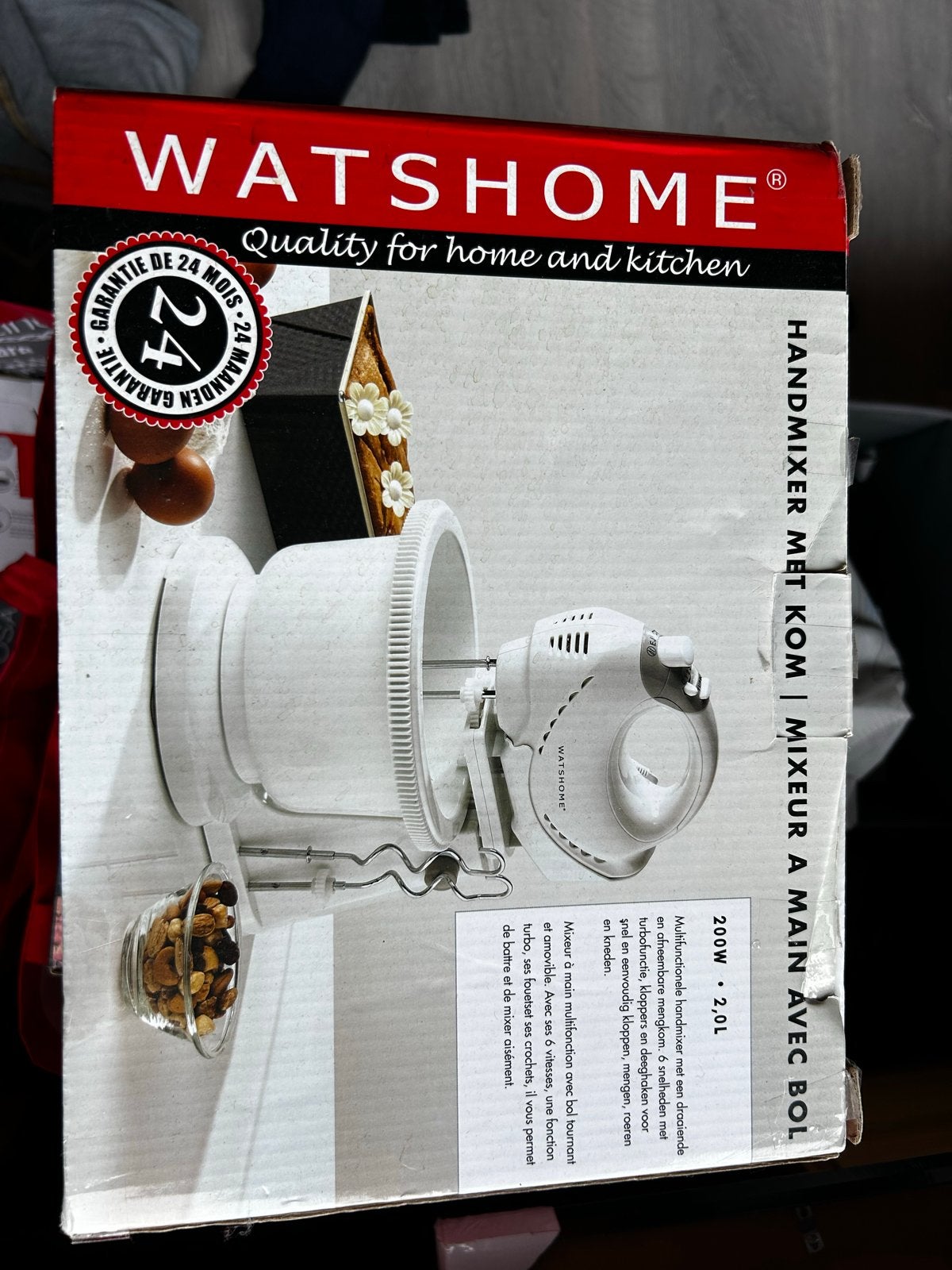 WatsHome Handmixer met Kom - 200W, 2.0L, 1 tot 2 liter, Ophalen, Nieuw