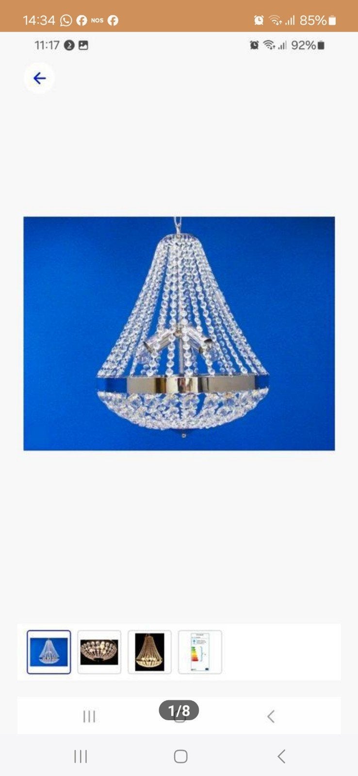Zakkroonluchter kristal met 3 lampen, Huis en Inrichting, Ophalen of Verzenden