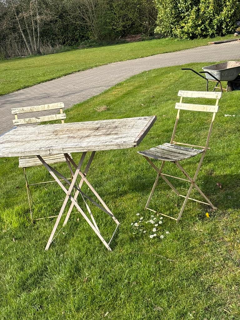 Tuintafeltje met klapstoeltjes, Tuin en Terras, 2 zitplaatsen, Gebruikt, Eettafel, Ophalen of Verzenden