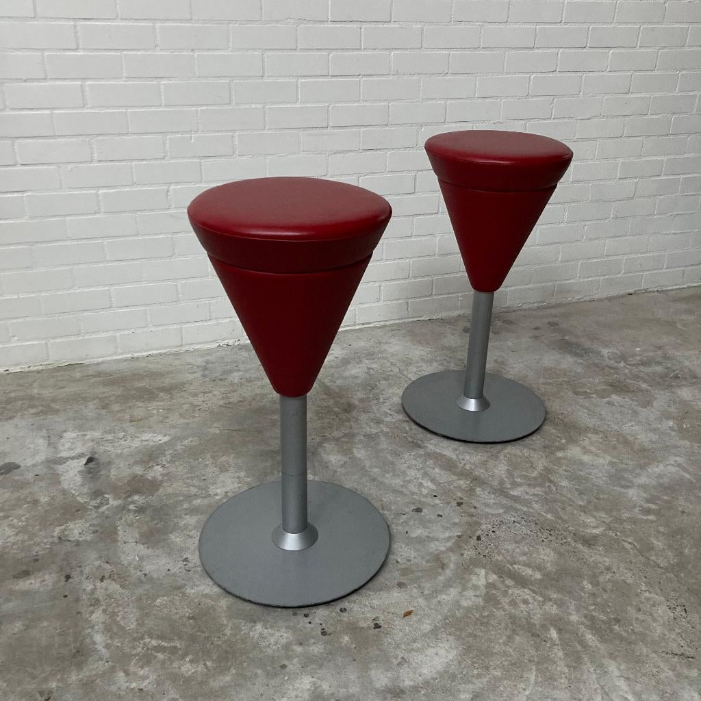 Design barkrukken stoelen Wiesner Hager rood leer krukken, 5 krukken of meer, Ophalen, Leer, 60 tot 90 cm