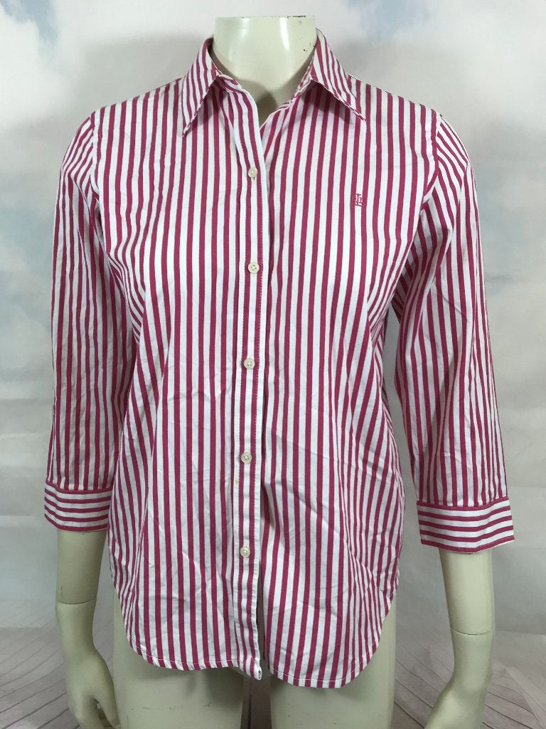 Ralph Lauren, lauren roze gestreepte blouse maat S (3C8), Tweedehands verkoop, Tweedehands verkoop, Ophalen of Verzenden, Roze