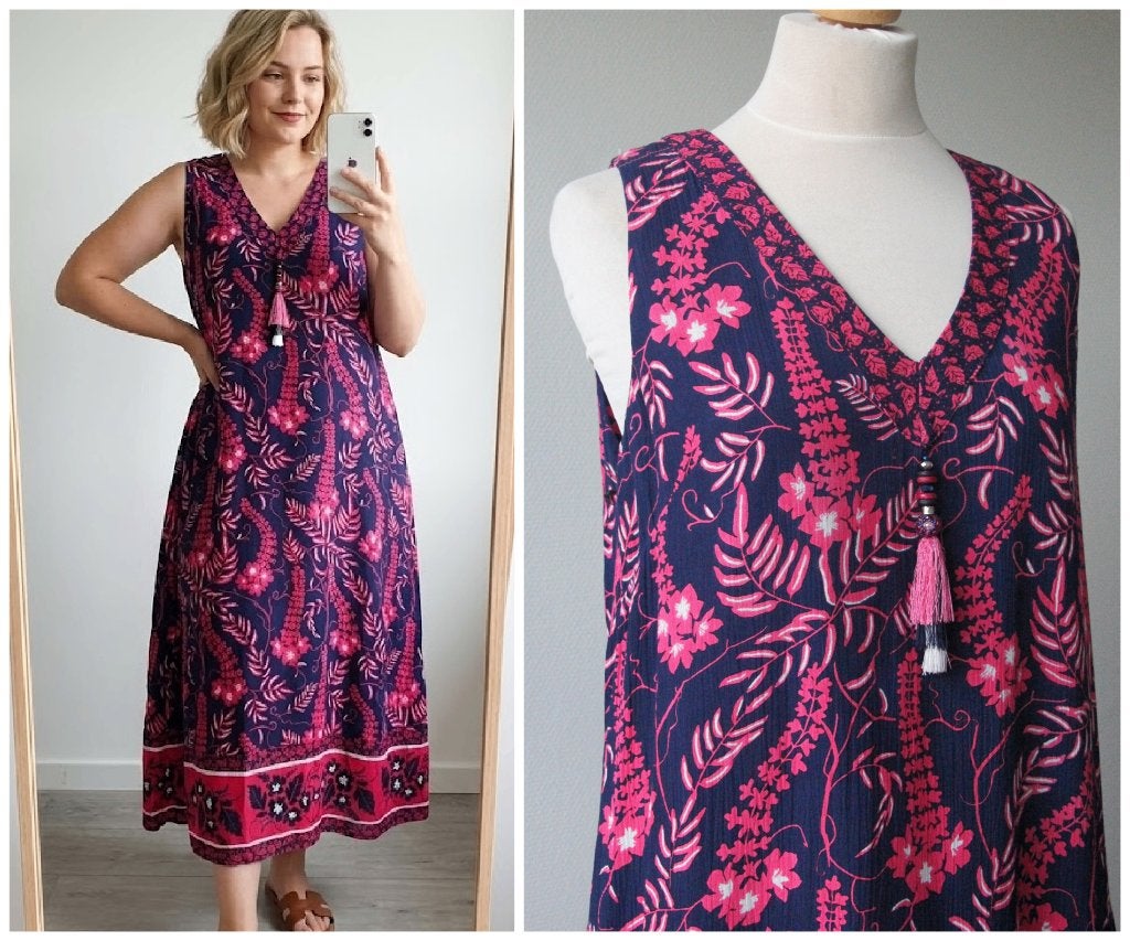 Derhy prachtige - NIEUW / maxi jurk blauw roze - maat XL, Maat 46/48 (XL) of groter, Nieuw, Derhy, Onder de knie