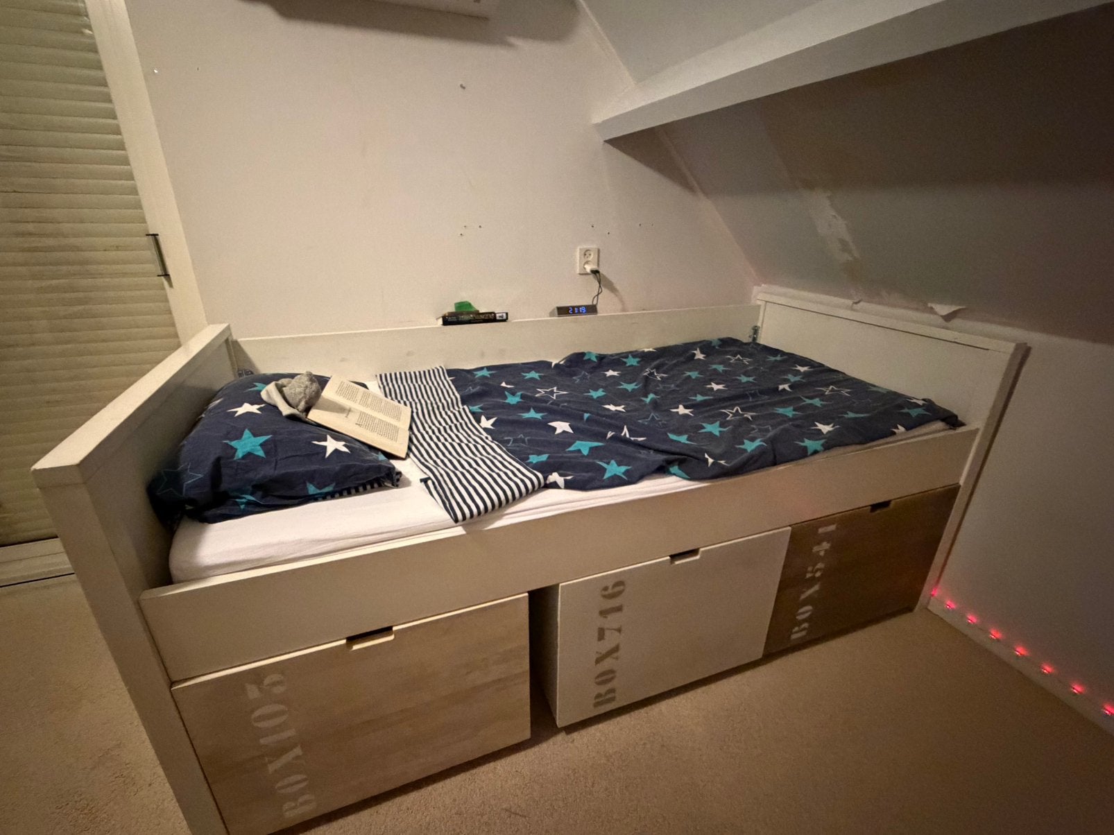 Bopita bed met opbergruimte en wieltjes, Ophalen, Eenpersoons, Wit, 200 cm