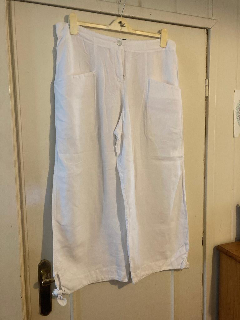 Aparte wit zwaar linnen lange broek van Oska, maat XL / mt 5, Kleding | Dames, Grote Maten, Verzenden, Wit, Zo goed als nieuw