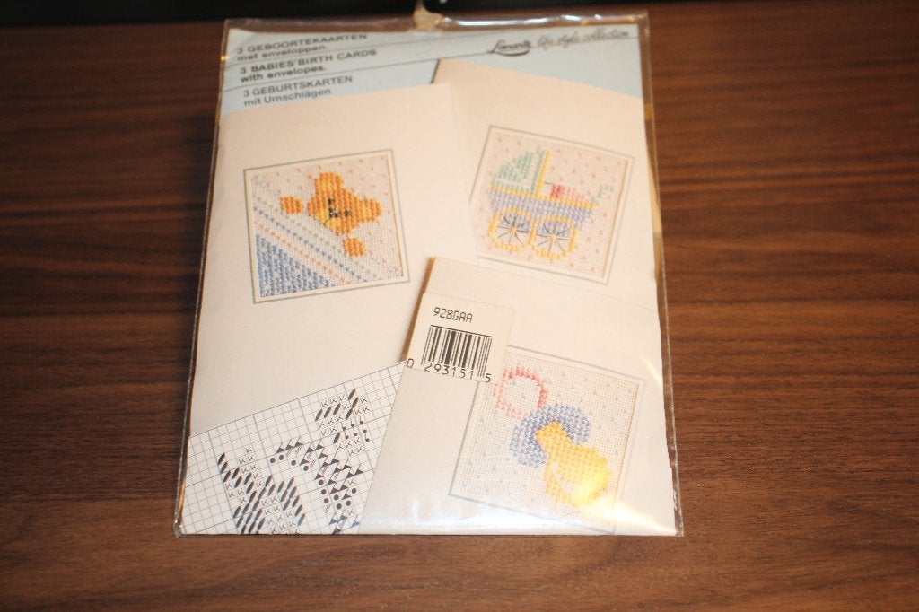 Borduurpakket Lanarte - 3 geboortekaarten DMC #4200, Ophalen of Verzenden, Nieuw, Handborduren, Borduurpakket