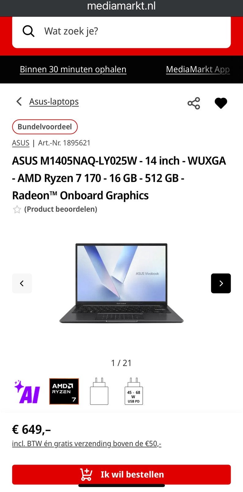 Nieuwe Asus laptop, Computers en Software, Windows Laptops, Nieuw, 14 inch, Ophalen of Verzenden, 4 Ghz of meer