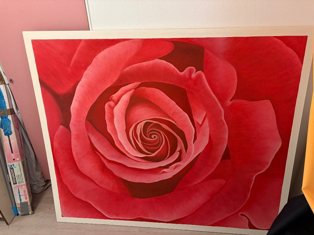 Schilderij roze roos op hout, Ophalen, Hout, Handgeschilderd, Bloemen