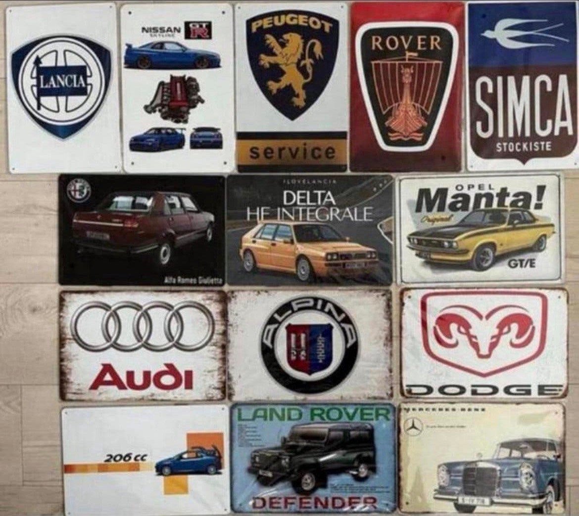 Metalen wandbord auto 20x30 cm (prijs=per st) of 3 voor 22€, Ophalen of Verzenden, Zo goed als nieuw, Reclamebord