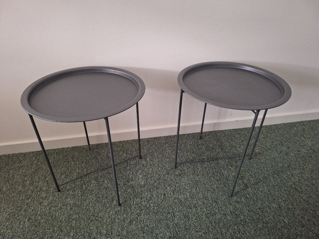 Set van 2 metalen bijzettafels / salontafels – antraciet, Minder dan 55 cm, Gebruikt, Metaal of Aluminium, Rond