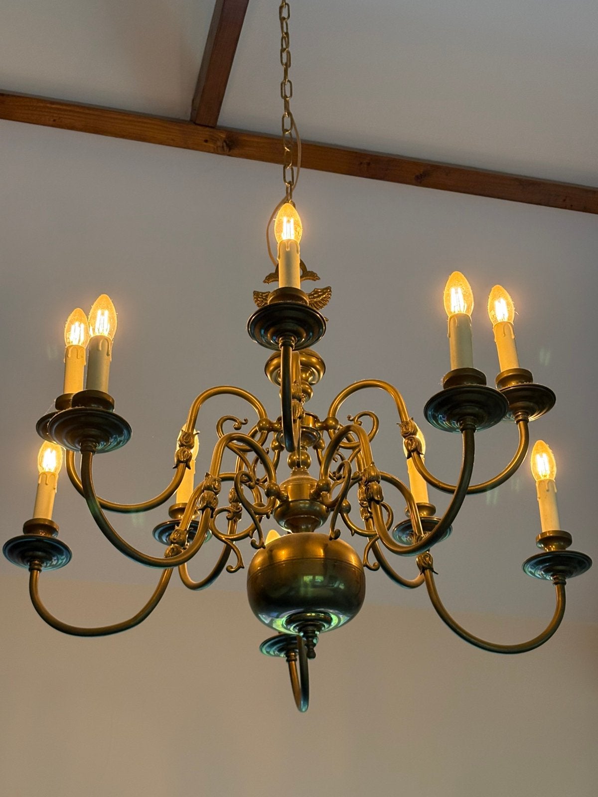 Mooie grote koperen kroonluchter, Huis en Inrichting, Lampen | Kroonluchters, Ophalen, Zo goed als nieuw