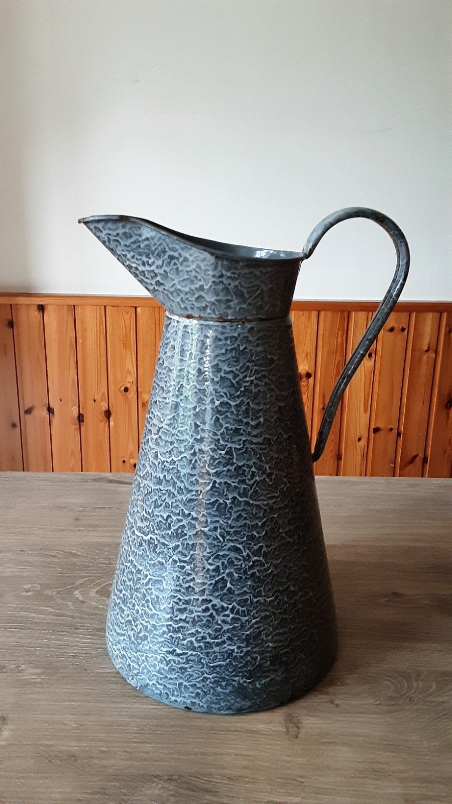 EMAILLE GRIJSGEWOLKTE LAMPETKAN., Antiek en Kunst, Ophalen of Verzenden
