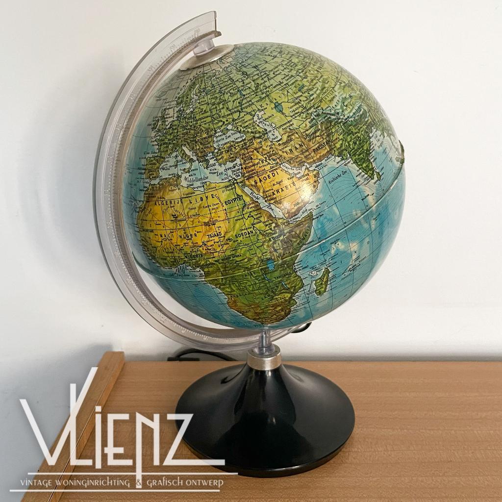 Vintage retro wereldbol, globe met verlichting, Italy, Huis en Inrichting, Woonaccessoires | Wereldbollen, Gebruikt, Ophalen of Verzenden