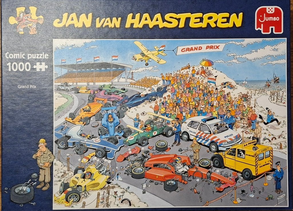 Jumbo puzzel van Haasteren Grand Prix, Ophalen of Verzenden, 500 t/m 1500 stukjes, Zo goed als nieuw, Legpuzzel