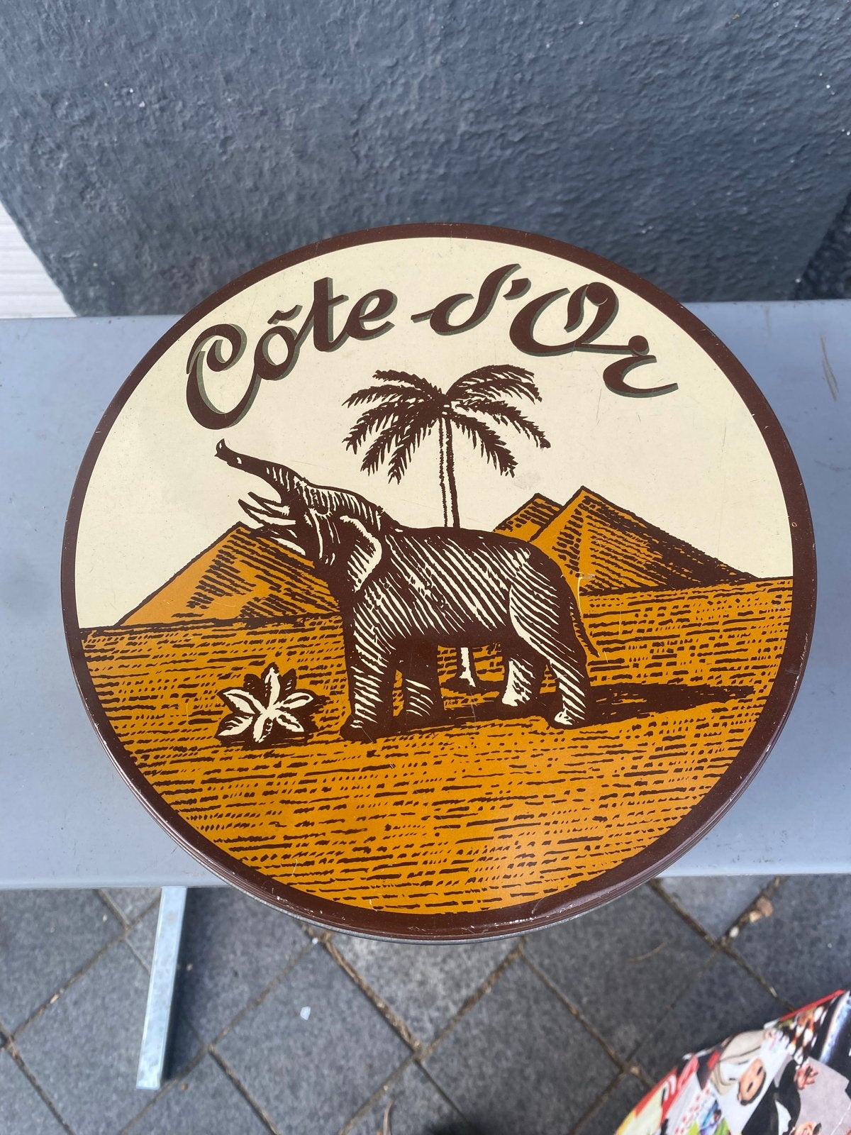 Vintage Côte d'Or blik met olifant en palmbomen, Ophalen of Verzenden