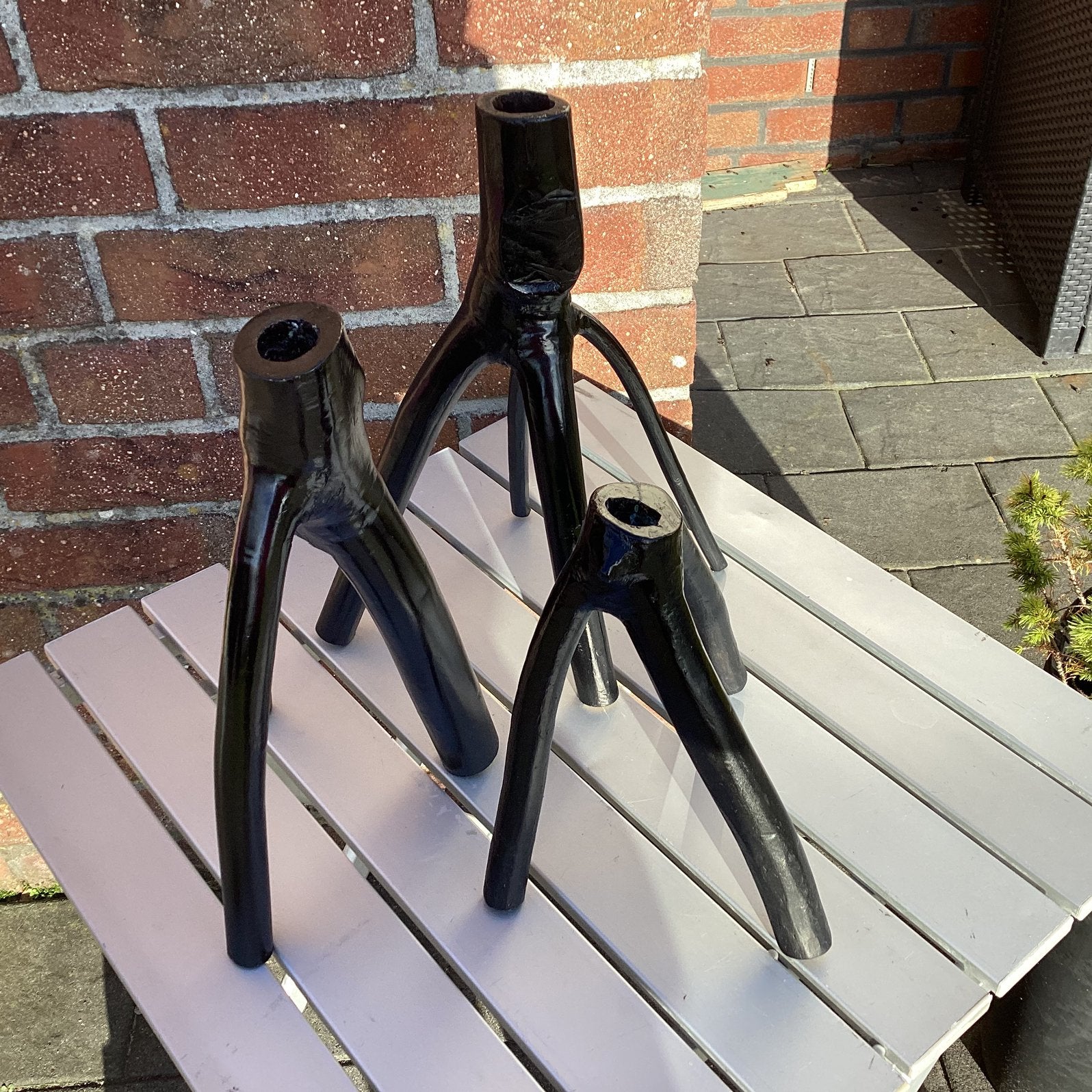 3 bamboe kandelaars, Ophalen, Gebruikt, Zwart, Kandelaar