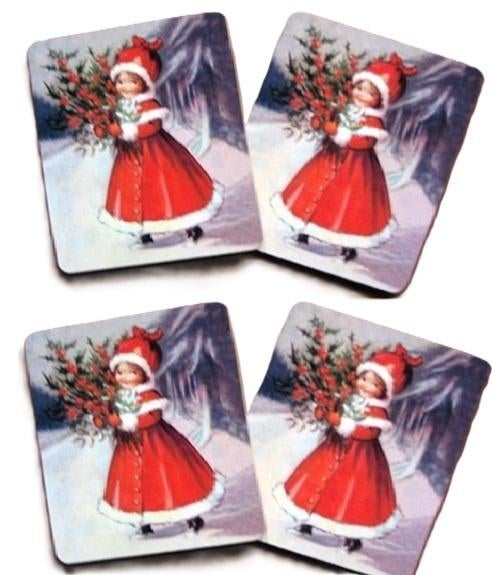 Onderzetters Kerstmeisje set/4 Kerst!, Verzenden, Nieuw, Glas of Kopje