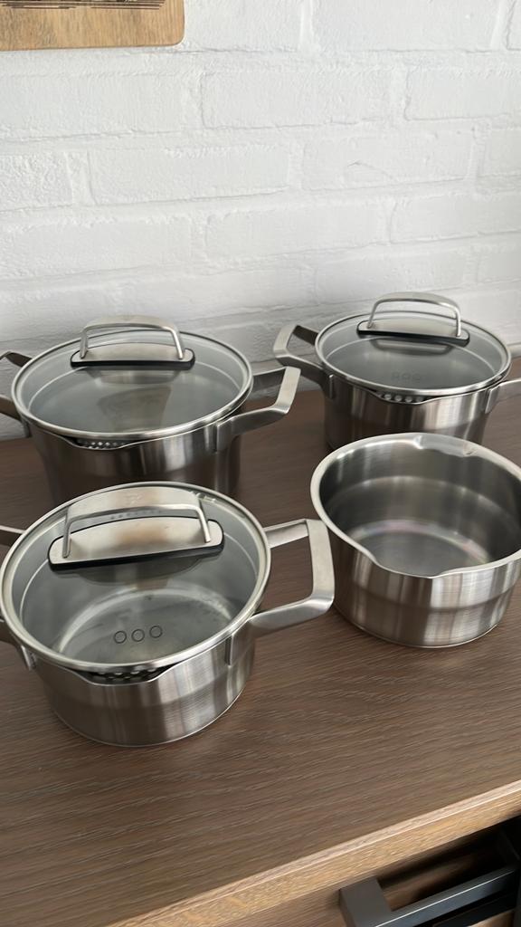 Bk set ketels plus steelpan, Huis en Inrichting, Keuken | Potten en Pannen, Ophalen of Verzenden, Gebruikt, Rvs, Pannenset