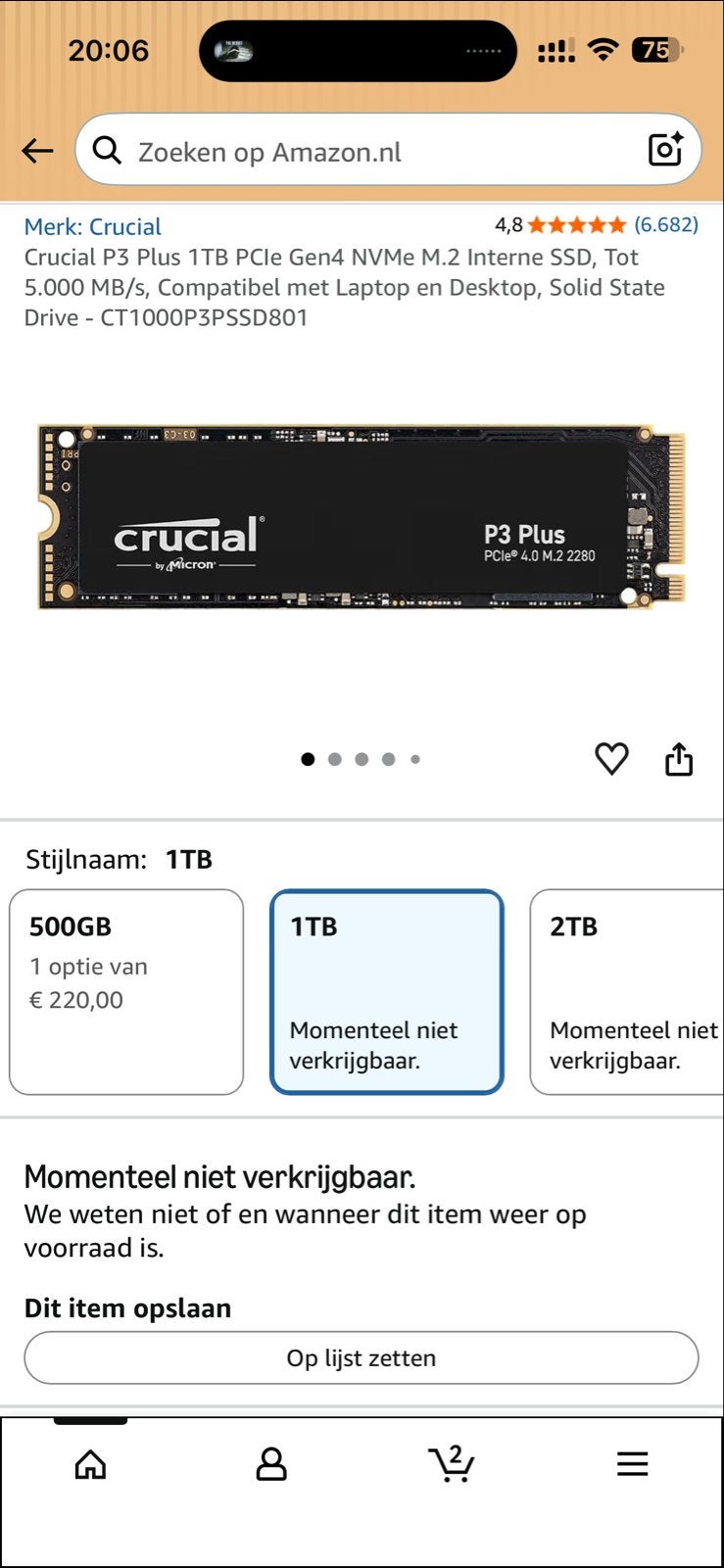 Crucial P3 Plus 1TB NVMe SSD - Snelle opslag voor PC/Laptop, Intern, Server, SSD, Ophalen of Verzenden