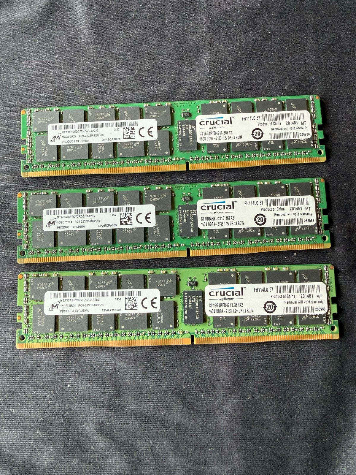 3x Crucial 16GB DDR4-2133 RDIMM Server Geheugen, Ophalen, Gebruikt, Server, DDR4