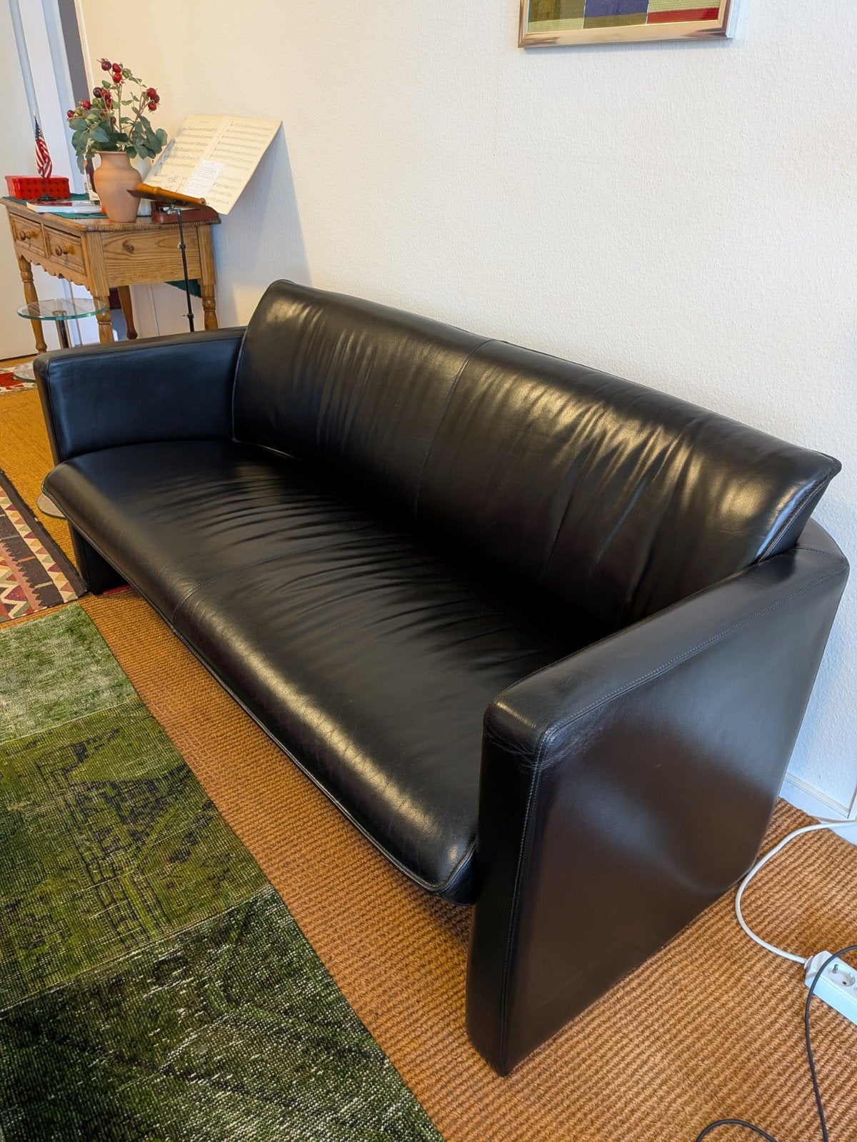 LeoLux 2 zitsbank zwart leer, Ophalen, Gebruikt, 150 tot 200 cm, Tweepersoons