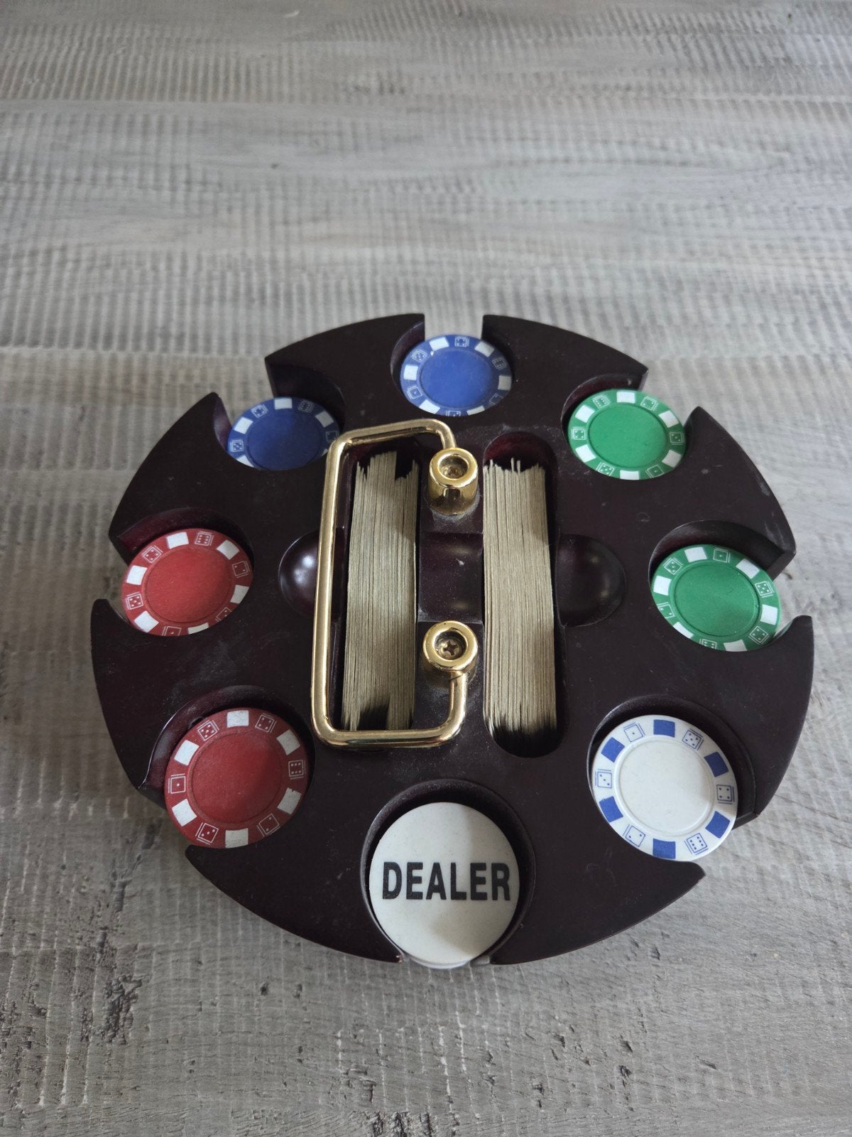 Pokerset met fiches en kaarten in houder, Vijf spelers of meer, Ophalen of Verzenden, Gebruikt, Onbekend