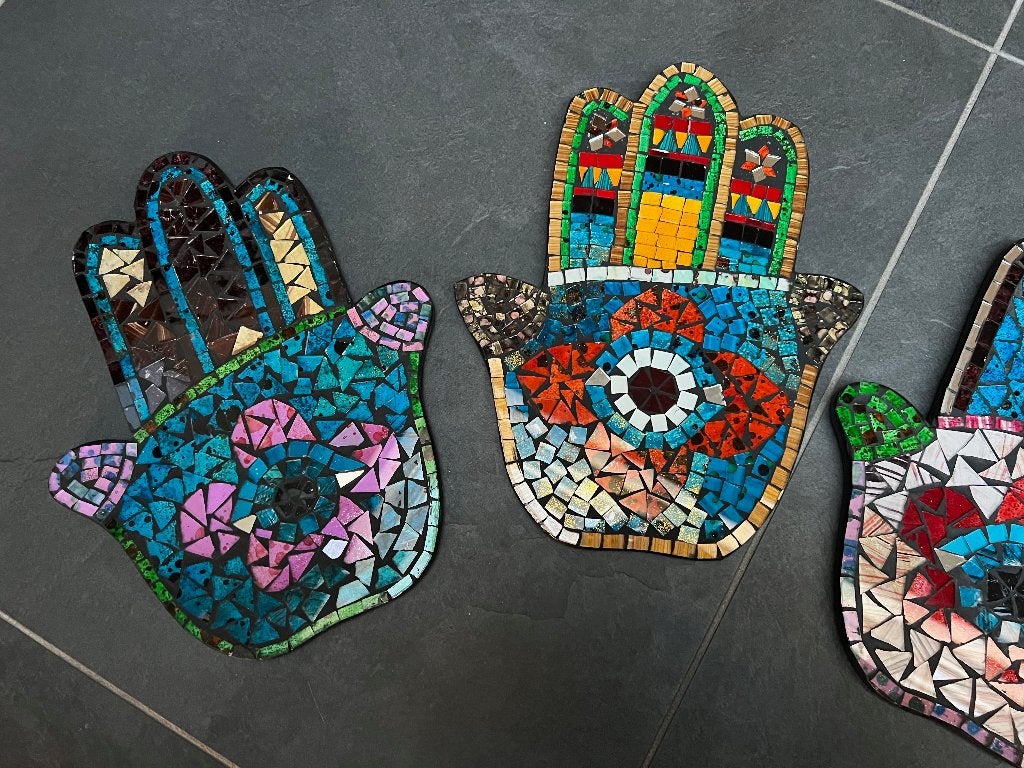 Marokkaanse hand fatima fatma hamsa mozaïek wanddecoratie, Verburgt Vintage, Meerkleurig, Nieuw, Ophalen of Verzenden