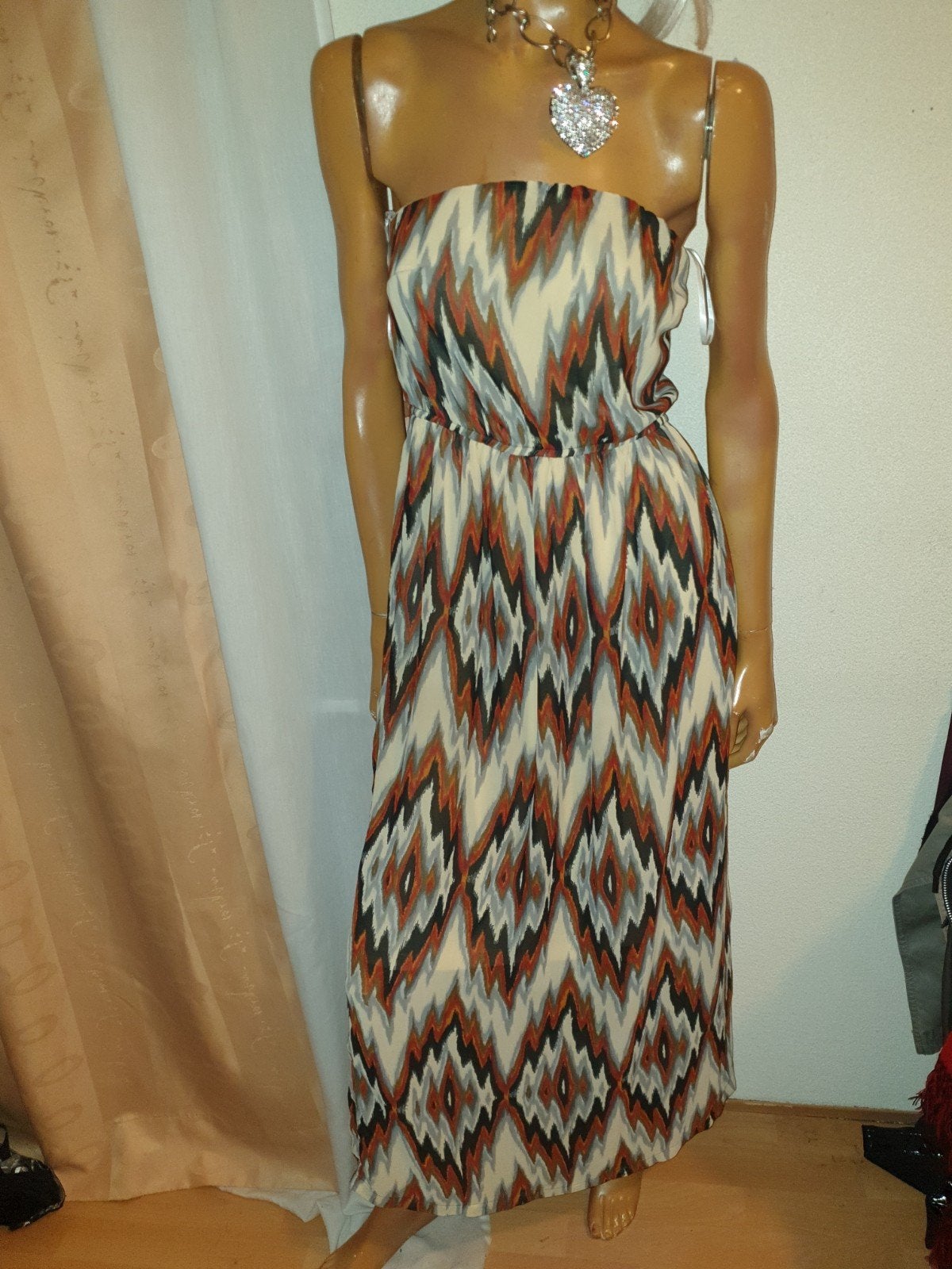 Vero Moda mt M Strapless Maxi Jurk met Ikat Print Maat M, Kleding | Dames, Maat 38/40 (M), Vero Moda, Beige, Ophalen of Verzenden