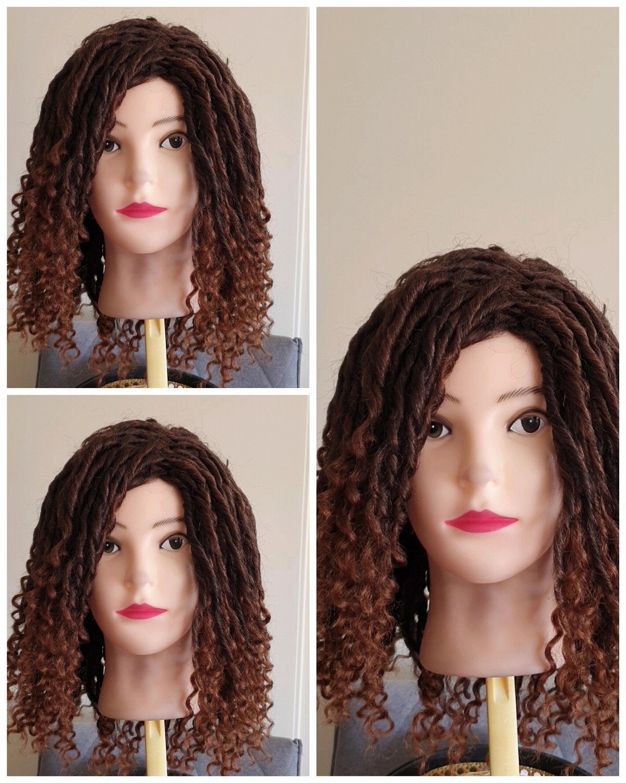 Bruine pruik met dreadlocks en krullen, Ophalen of Verzenden, Zo goed als nieuw, Pruik of Haarverlenging