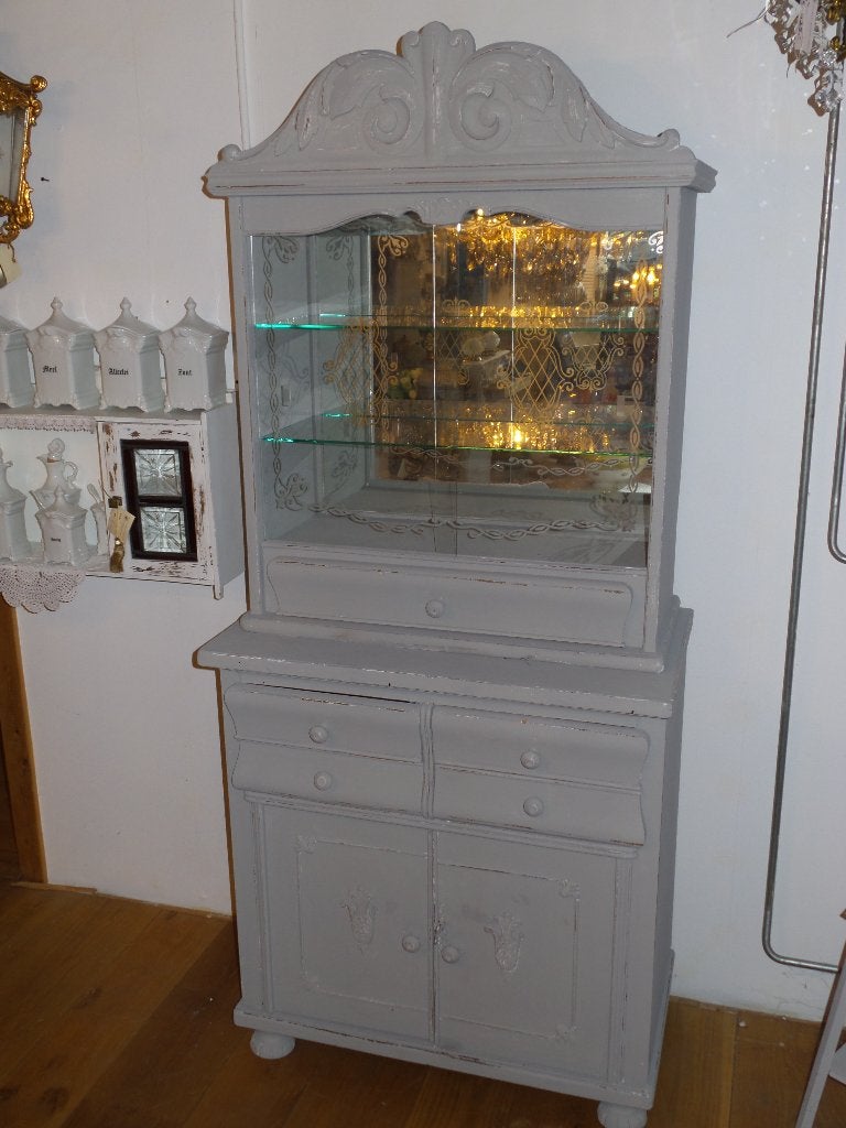 Mooie oude gerestylde kast,2delig met facet geslepen ruitjes, Ophalen, Glas, Gebruikt, Met deur(en)