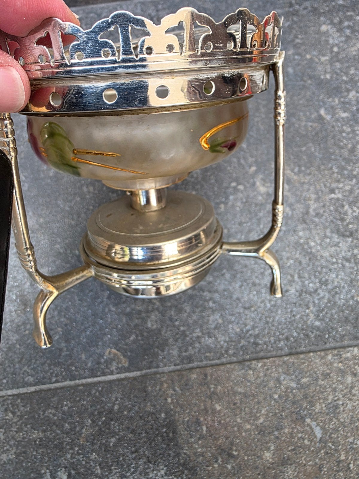 Antieke verzilverde theepot met rechaud, Ophalen of Verzenden