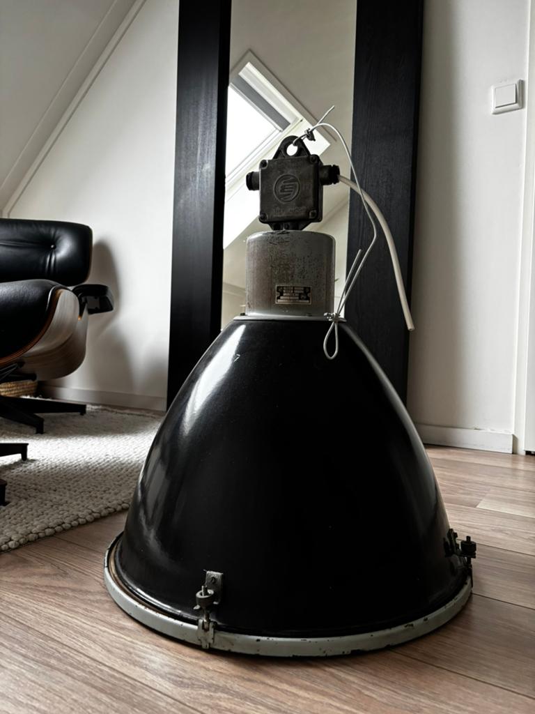 Emaille hanglamp - eettafellamp, Ophalen, Zo goed als nieuw, Metaal