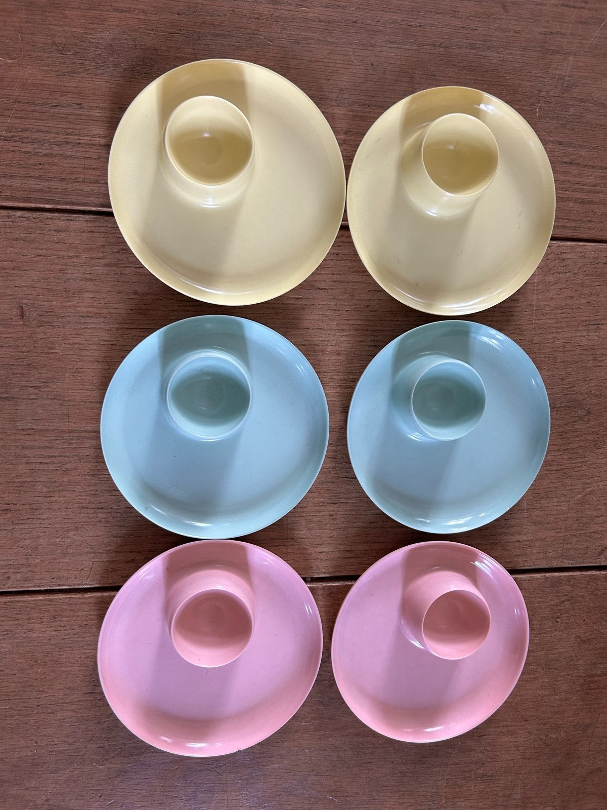 Vintage Melamine Eierdopjes - Set van 6 Elysée Frankrijk, Kunststof, Ophalen of Verzenden, Meerkleurig, Overige typen