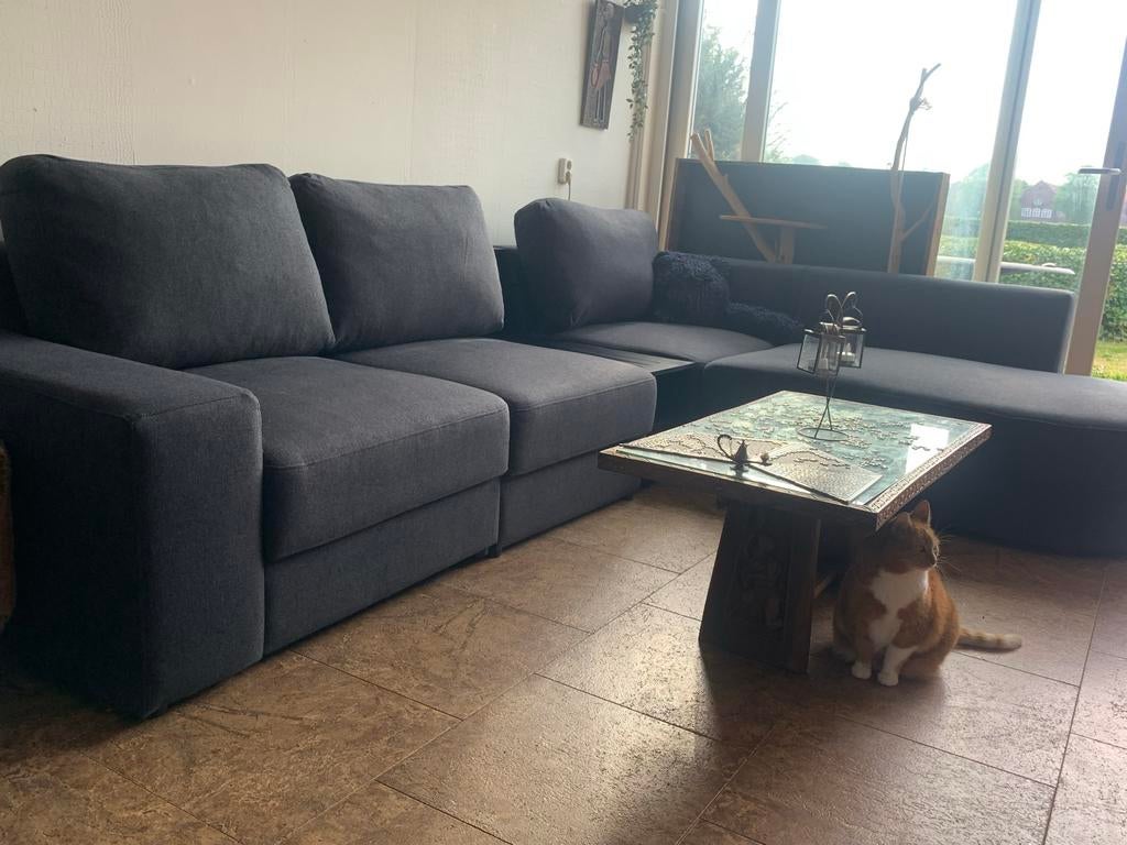 Moderne donkergrijze hoekbank met chaise longue, Ophalen, Gebruikt, 300 cm of meer, Vierpersoons of meer