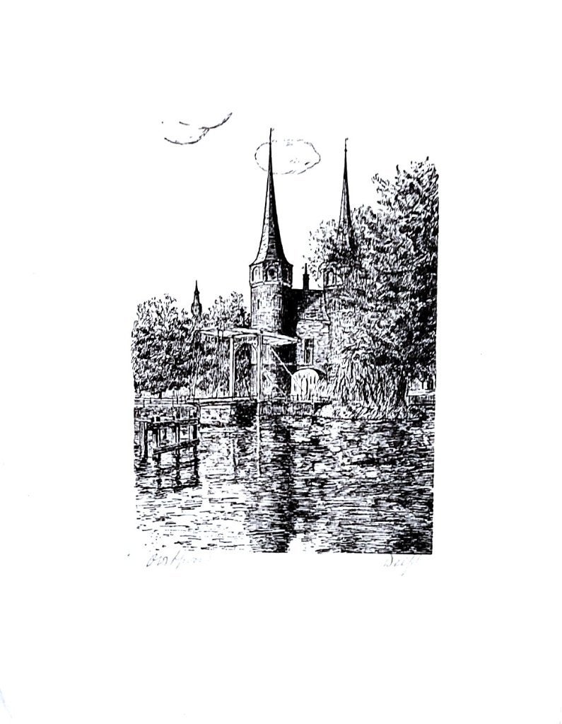 Ets van de Oostpoort, Delft, Antiek en Kunst, Kunst | Etsen en Gravures, Ophalen, Stadsgezicht, Ets