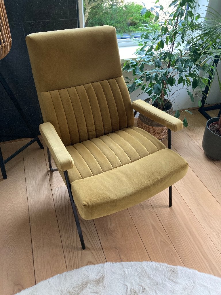 Eleonora Fauteuil William Fluweel Oker Geel, Huis en Inrichting, Ophalen, Gebruikt, 75 tot 100 cm, Metaal