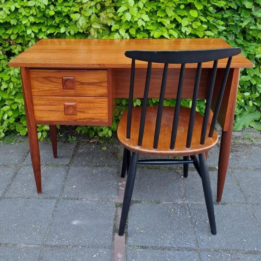 Vintage Teakhouten Bureau Jaren '60 - Deens Design Stijl, Huis en Inrichting, Bureaus, Gebruikt, Scandinavisch, Hout, Ophalen