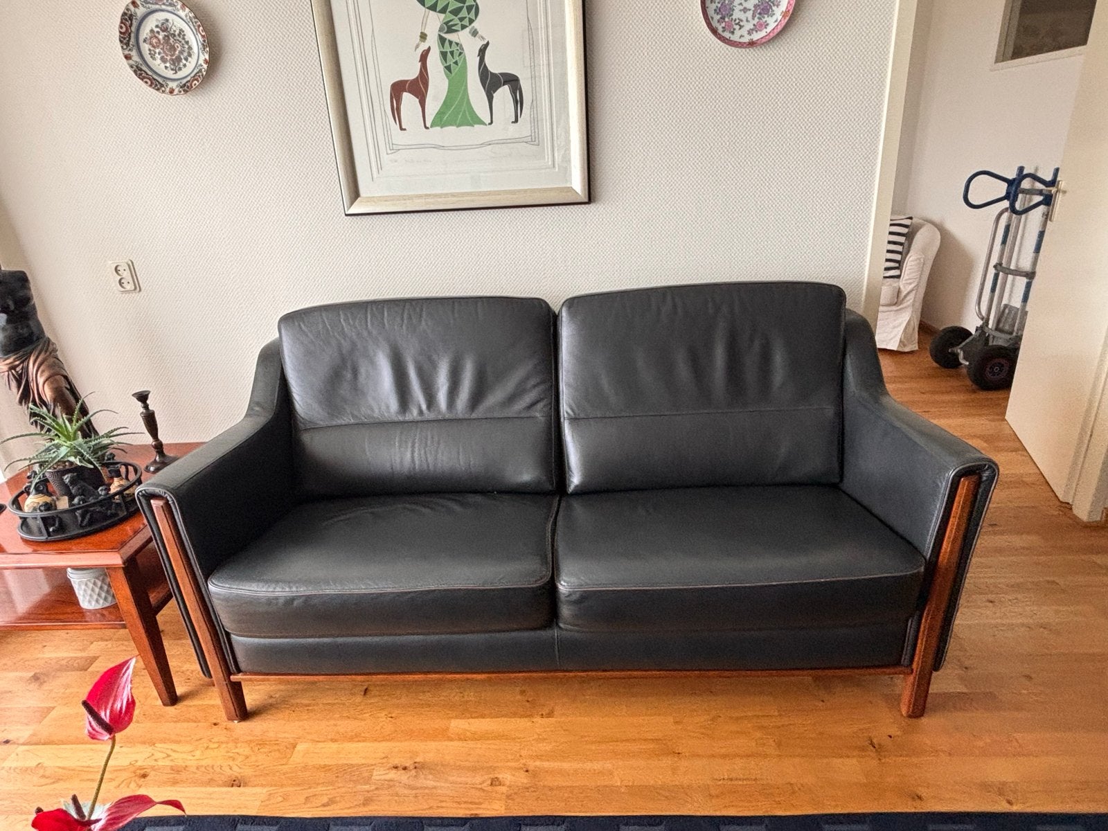 Lederen bankstel: 2-zitsbank en fauteuil, Ophalen, 150 tot 200 cm, Tweepersoons, Zo goed als nieuw