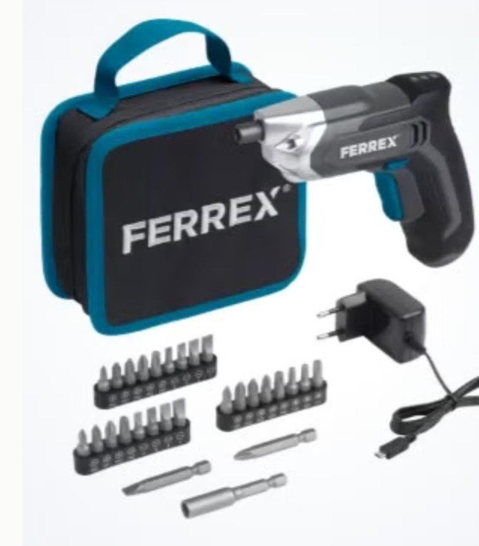 Ferrex Accuschroevendraaier met bitset en oplader en tasje, Variabele snelheid, Nieuw, Ophalen of Verzenden, Boor- en Schroefmachine