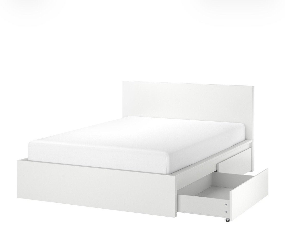 Ikea Malm bed 180x200 wit met 4 lades en lattenbodem, Ophalen, Gebruikt, Wit, Tweepersoons